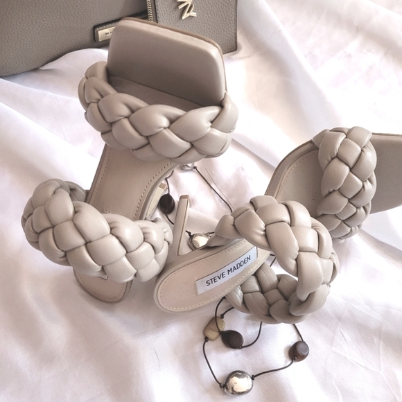 Steve Madden Shoes - Steve Madden Braided High Heel Slides Beige